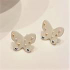 Butterfly Ear Stud 1 Pair - White & Blue & Pink - One Size