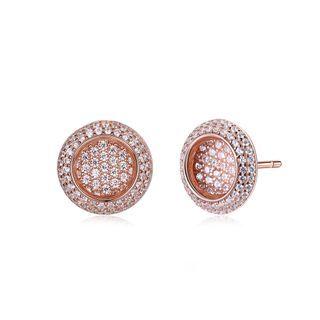 925 Sterling Silver Rose Gold Plated Sparkling Luxury Elegant Noble Sun Flower Round Brilliant Earrings With Cubic Zircon Rose Gold - One Size