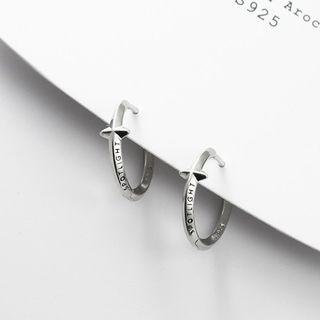 Lettering Cross Sterling Silver Hoop Earring