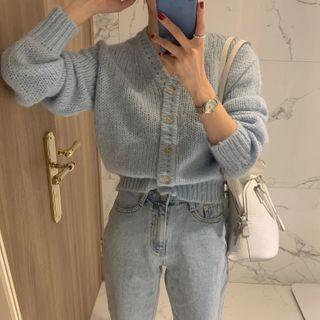 V-neck Sweater Grayish Blue - One Size