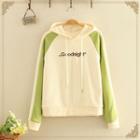 Fleece-lined Lettering Printed Color-block Hoodie