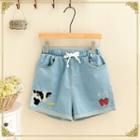 Cartoon Embroidery Denim Shorts
