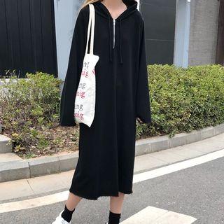 Long-sleeve Zip Collar Midi Hoodie Dress