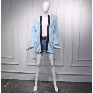 Open-front Contrast-trim Cardigan / Cropped Pants