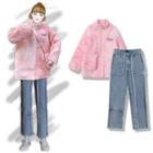 Fluffy Zipped Jacket / Wide-leg Jeans