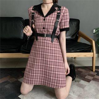 Short-sleeve Plaid Dress / Belt Bag / Harness
