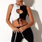 Sleeveless Cutout Drawstring Two-tone Crop Top