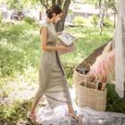 Sleeveless Tie-waist Long Knit Dress