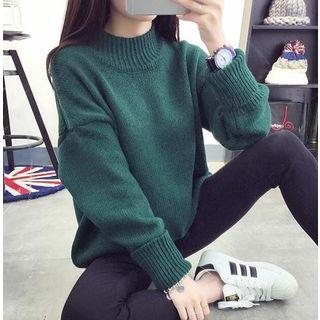 Ribbed Trim Mock Neck Plain Sweater