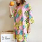 Pineapple Print Elbow-sleeve T-shirt Dress