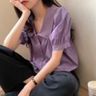 Short-sleeve Embroidered Wide-collar Blouse