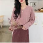 V-neck Knit Top / A-line Skirt
