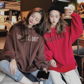 Slit-side Letter Embroidered Hoodie