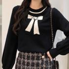 Long-sleeve Bow Print Knit Top