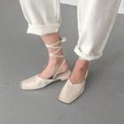 Square-toe Tie-ankle Flat Mules