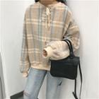 Check Lace-up Loose-fit Pullover
