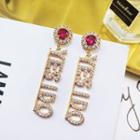 Rhinestone Letter Earring 1 Pair - As Shown In Figure - One Size