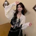 Tie-front Cropped Cardigan / Paisley Print Camisole Top