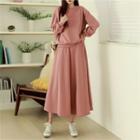 Fleece-lined Pullover & Flare Skirt Set