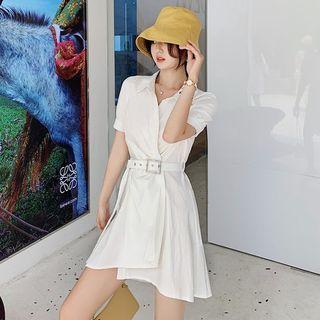 Short Sleeve Plain Asymmetrical Shirt Dress