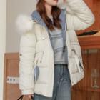 Faux-fur Hooded Padded Jacket Off-white - One Size