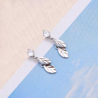 925 Sterling Silver Rhinestone Leaf Drop Necklace As Shown In Figure - One Size