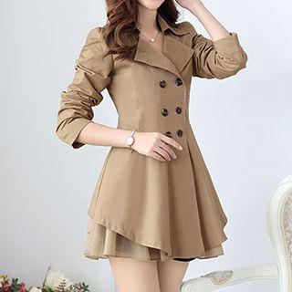 Ruffle Double-breasted Trench Coat