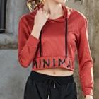 Lettering Long-sleeve Hooded Cropped Sports T-shirt