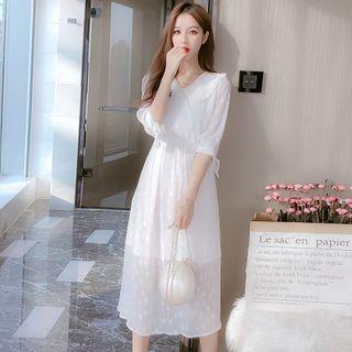 Elbow-sleeve Peter Pan Collar Chiffon Dress