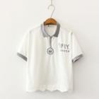 Scallop-hem Short-sleeve Polo Shirt With Sheep Brooch