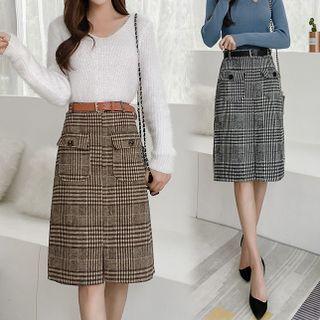 Plaid Slit-front A-line Skirt