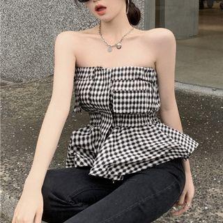 Argyle Print Peplum Tube Top