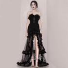 Strapless Ruffled Dip-back Maxi A-line Gown Dress