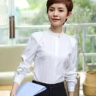 Stand Collar Long-sleeve Blouse / Slim-fit Dress Pants