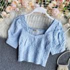Square-neck Short-sleeve Crinkled Top