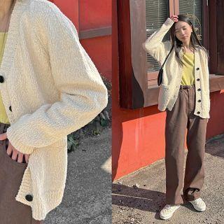 V-neck Nubby Knit Cardigan