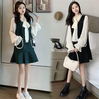 Bell-sleeve Blouse / Sleeveless Mini A-line Dress