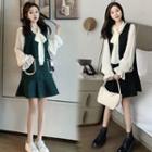 Bell-sleeve Blouse / Sleeveless Mini A-line Dress