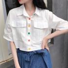 Pocket Detail Crop Short-sleeve Shirt