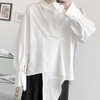 Long-sleeve Plain Asymmetrical Shirt