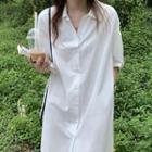 Plain Short-sleeve Shirtdress White - One Size