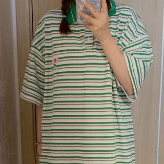 Short Sleeve Flower Striped Polo Shirt