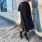 Band-waist Dotted Pleated Skirt Black - One Size