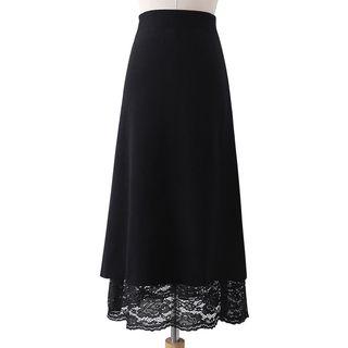 Reversible Lace Panel A-line Knit Skirt