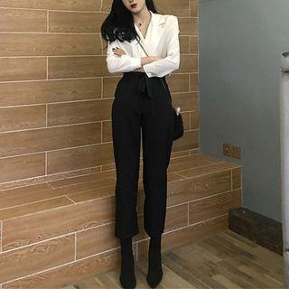 Set: Notch Lapel Shirt + Straight-cut Pants