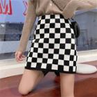 High-waist Chessboard Knit Mini Skirt