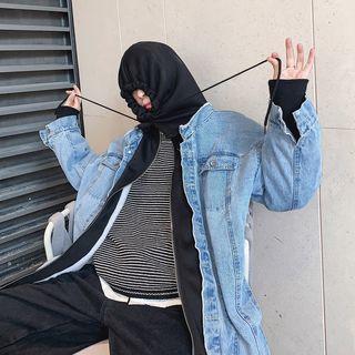 Loose-fit Mock Two-piece Denim Hooded Jacket