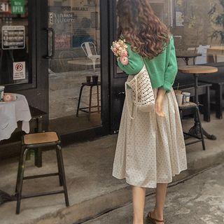 Stitch-trim Dotted Midi Dress Ivory - One Size