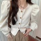 Puff-sleeve Plain Ribbed Top