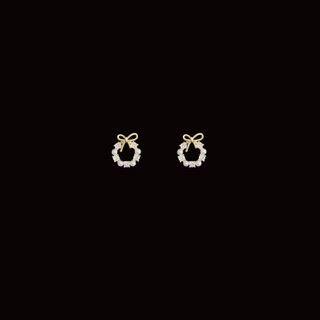 Alloy Bow Rhinestone Faux Pearl Hoop Earring 1 Pair - Earring - Gold - One Size